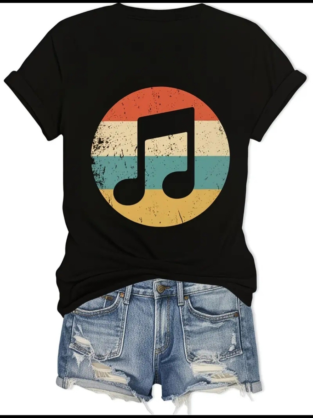 Black Music Note Graphic Tee - Retro Stripe